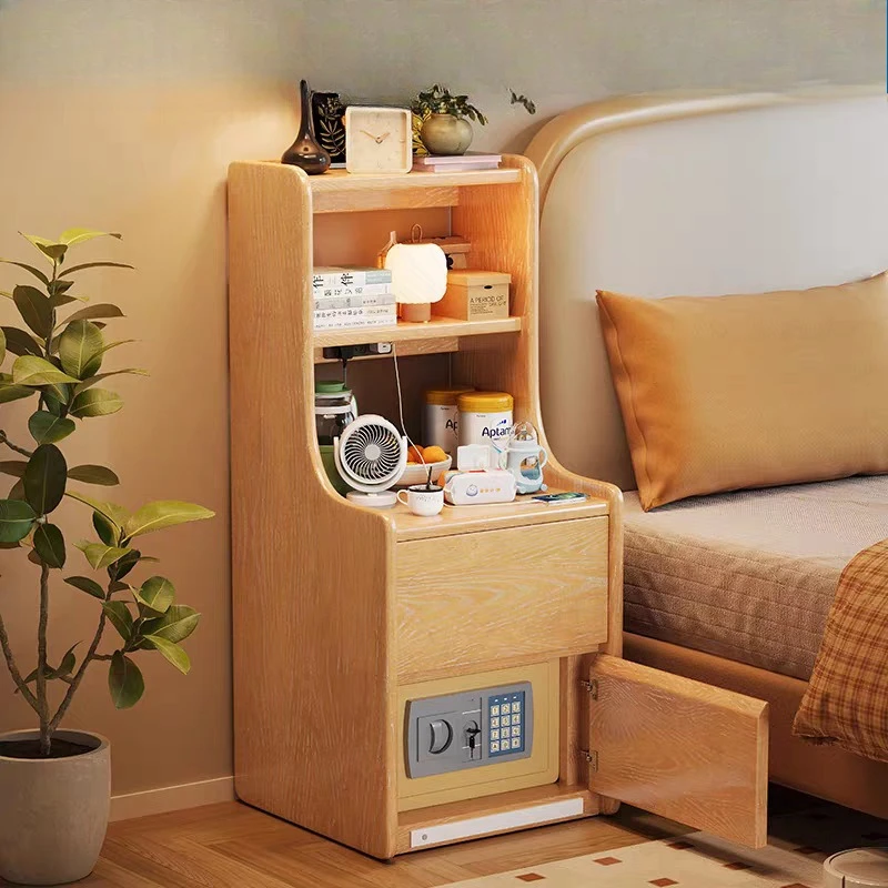 Solid wood bedside table, safe, integrated household small hidden anti-theft safe, bedroom storage cabinet, locker
