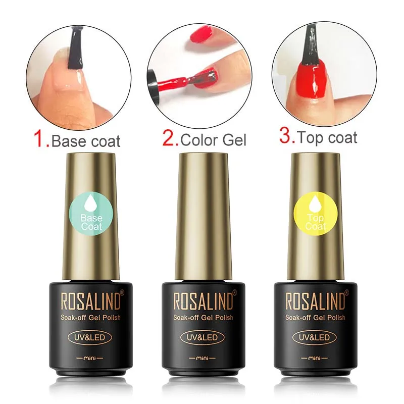 ROSALIND żelowy lakier do paznokci Top płaszcz podstawowy długotrwałe wzmocnienie 7ml przezroczysty Manicure UV Primer lakier żelowy Nail Art płaszcz podstawowy