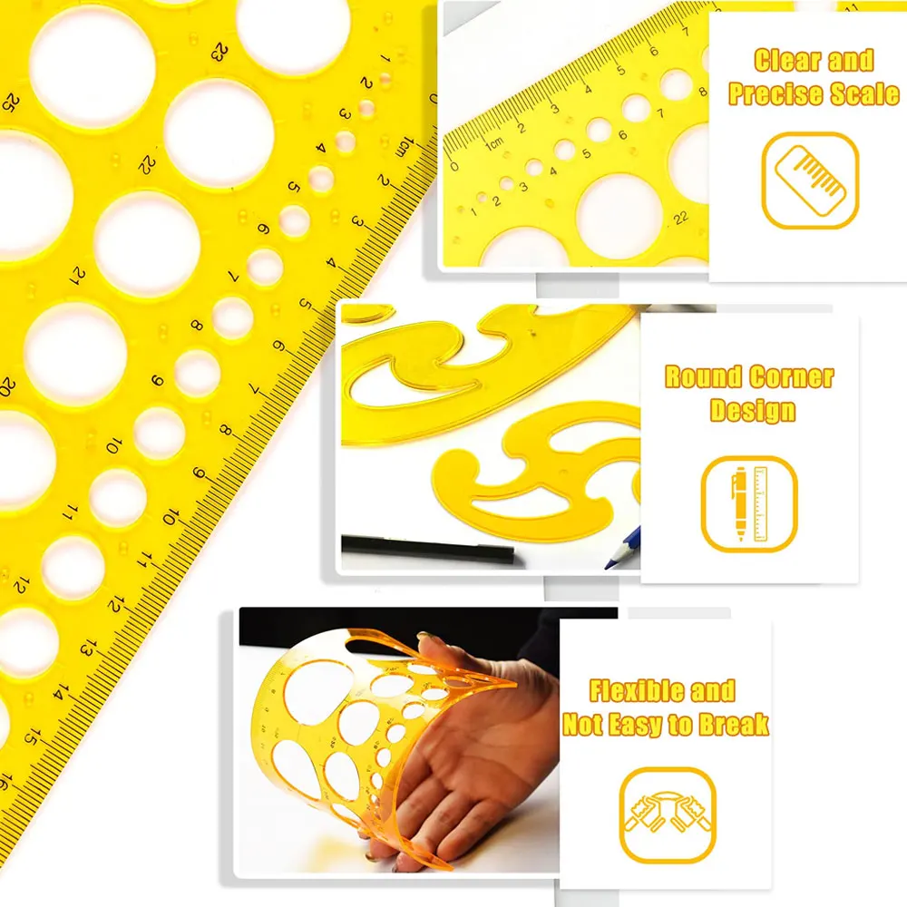 9 عبوات من الإستنسل المعماري، استنسل رسم فني، مجموعة مسطرة ومنحنى فرنسي، استنسل رسم مكتبي للطلاب