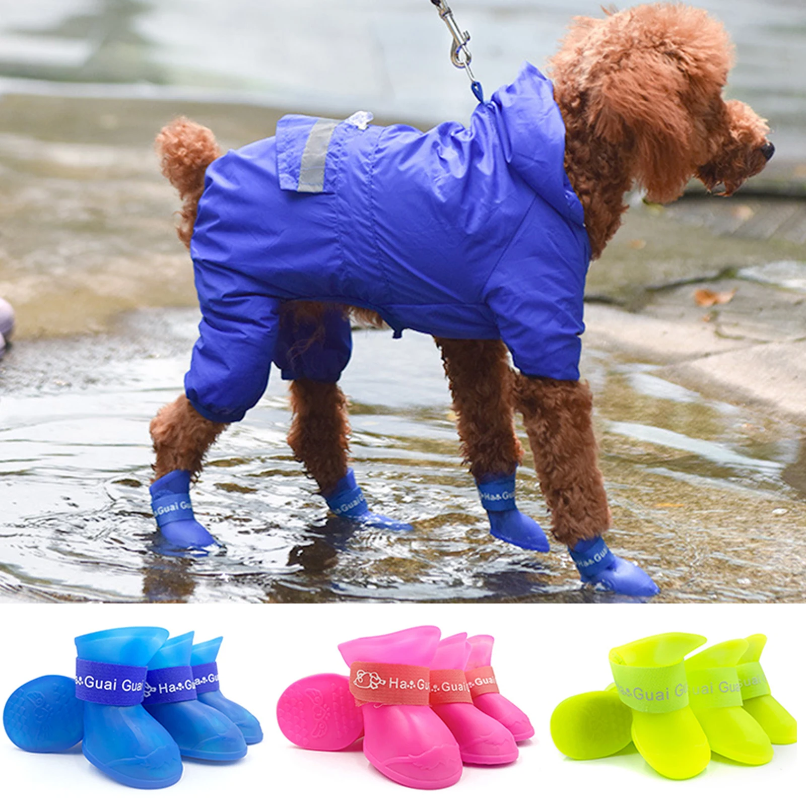 Pet Dog Cats Rain Shoes Pet Boots Rubber Portable Anti Slip Waterproof Pet Dog Cat Rain Shoes Pet Supplies Size S/M/L