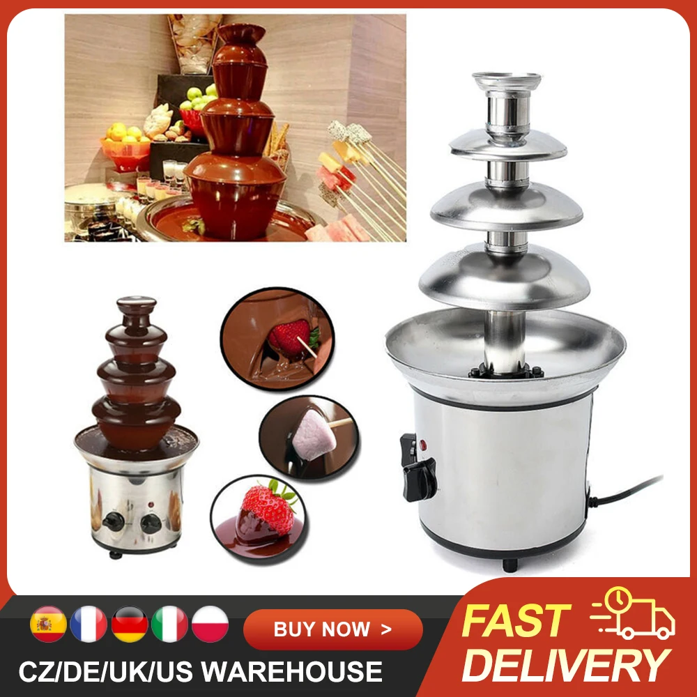 Chocolate Fountain, 4 Tiers Electric Melting Machine, Fondue Pot Set, for Chocolate Candy, Ranch, Nacho Cheese,EU 220V