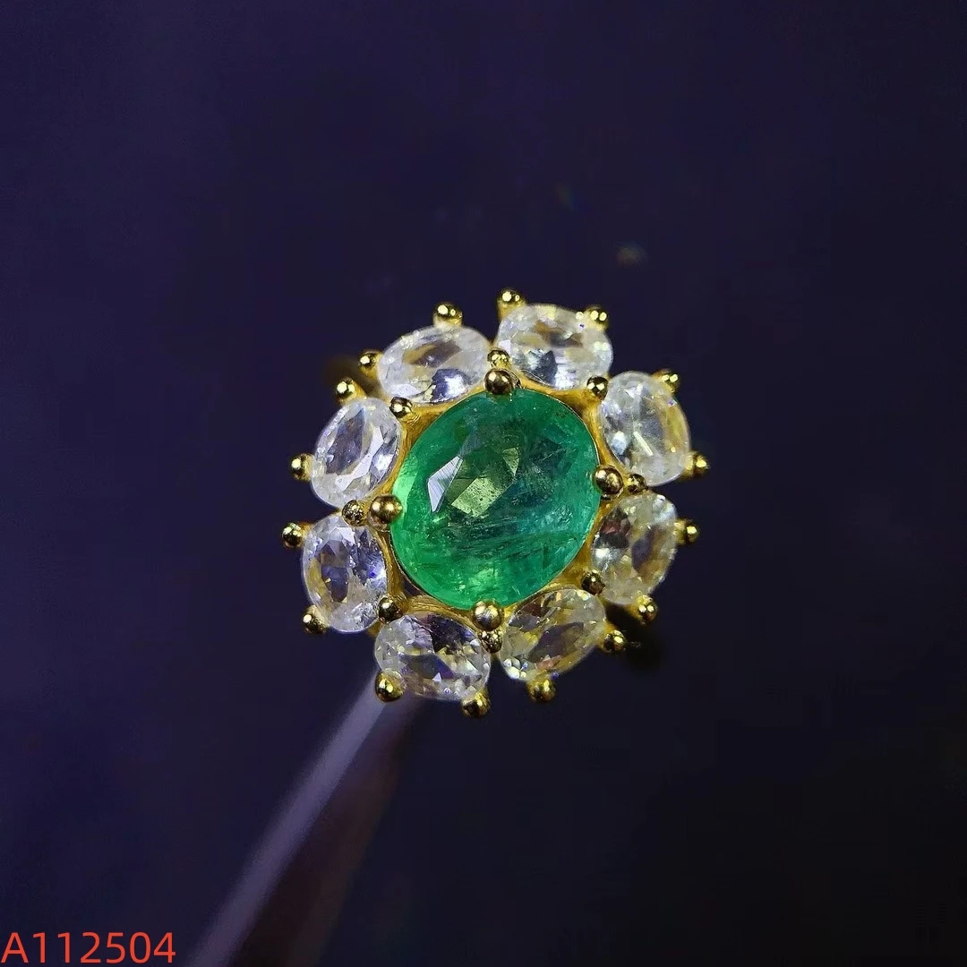 KJJEAXCMY Natural Colombian Emerald Ring for Women S925 Silver Electroplating High Clarity Inlaid Jewelry Fine Support Testing