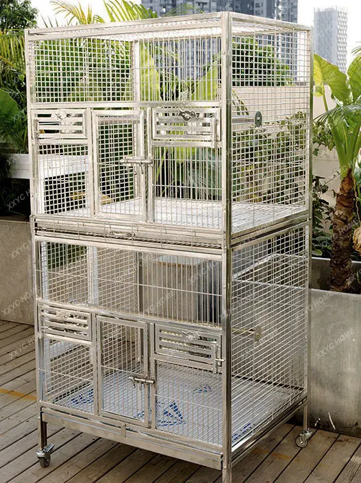 Double-Layer Parrot Bird Cage Large Stainless Steel Large Breeding Villa Large Parrot Cage