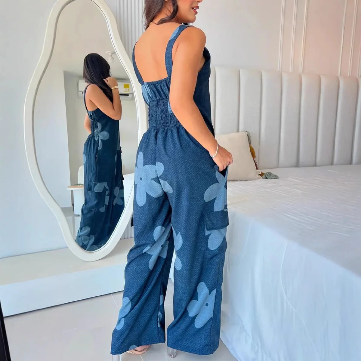 حللا للنساء قطعة واحدة بلا أكمام قميص الحمالات بنطلون عالية الخصر حللا Y2k الشارع حللا فضفاضة غير رسمية #4