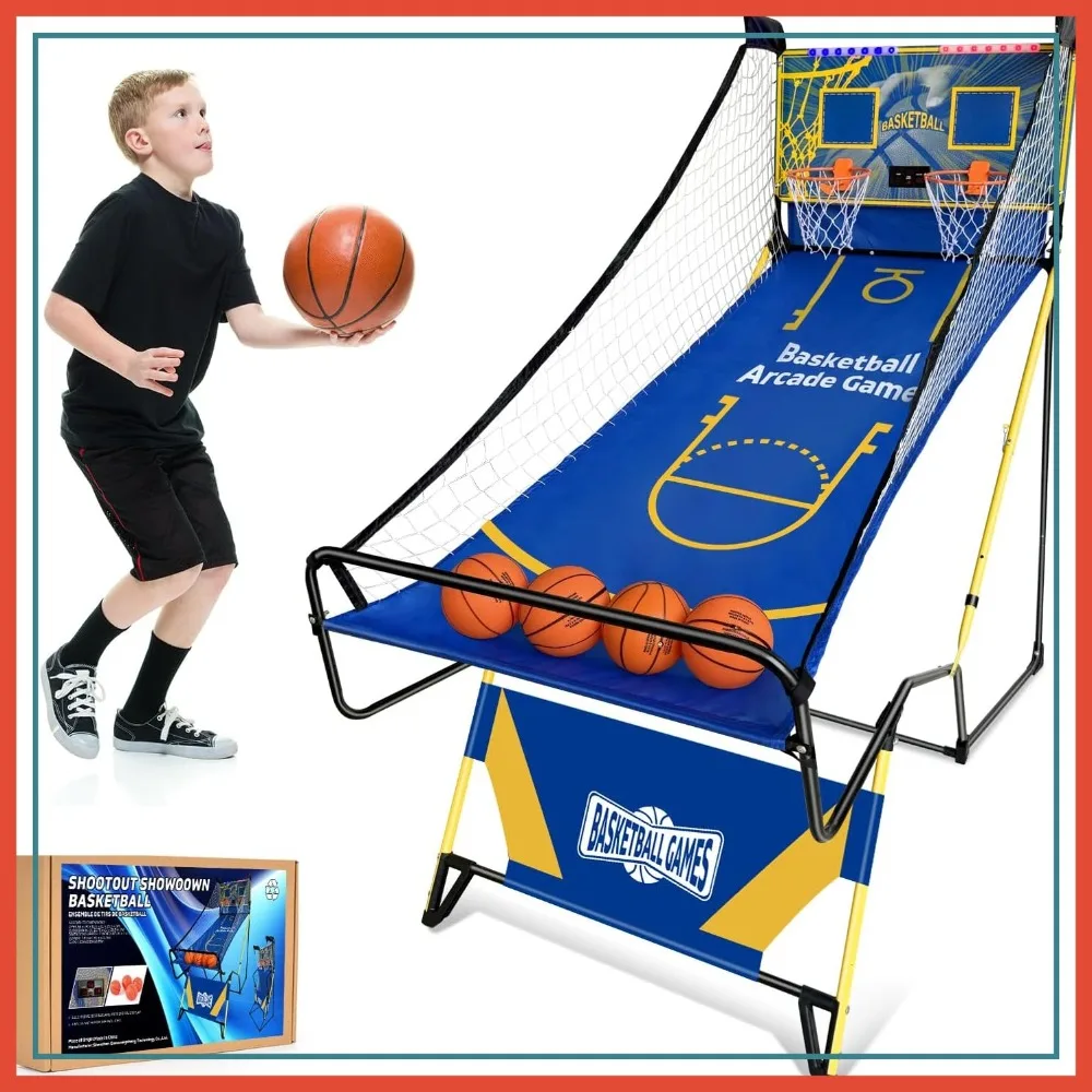 

Foldable Arcade Basketball Game, Indoor Dual Scoring System with Sound Effects, Pump & Dual Hoops