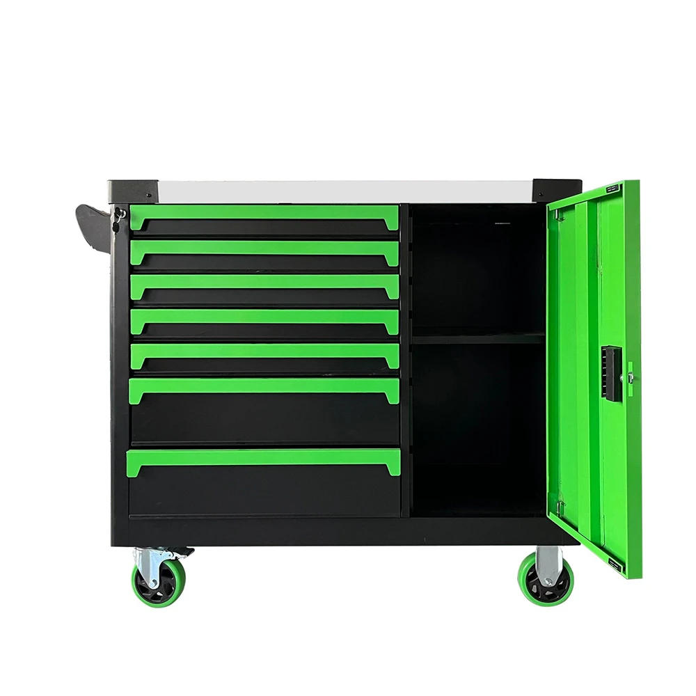 

Black And Green High Quality 7 Drawer Multi-Functional Auto Repair Industrial Warehouse Hardware Tool Carts Cabinet