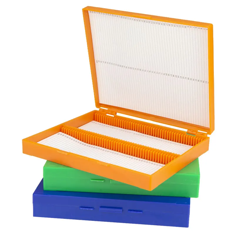 Plastic Microscope Slides Box 100pcs Pathological Slides Storage Holder Case