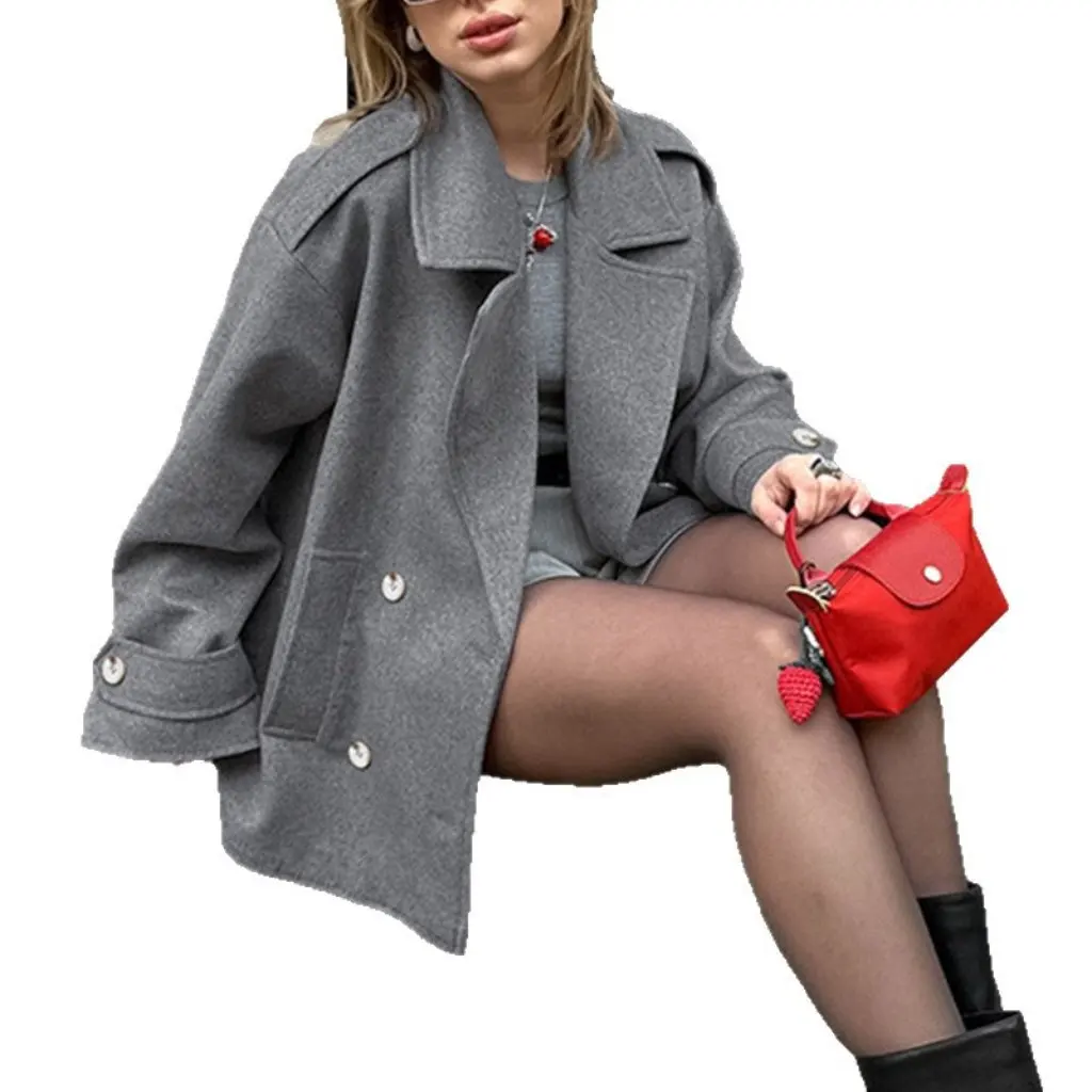 

Элегантное короткое шерстяное пальто в британском стиле с воротником костюма, осень-зима, женская модная верхняя одежда, модная повседневная куртка-рубашка