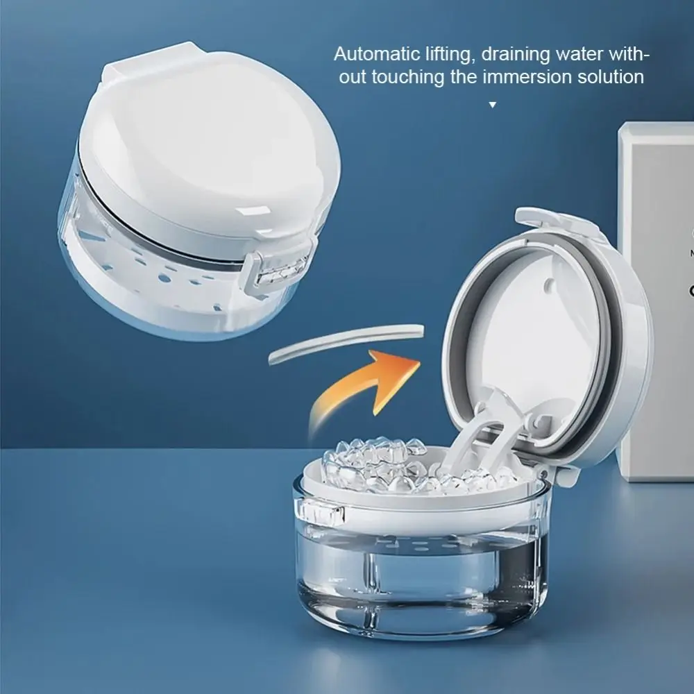 

Double Layer Orthodontic Retainer Box Magnetic Cap Leak-proof Denture Soaking Cup with Cleaning Brush Portable