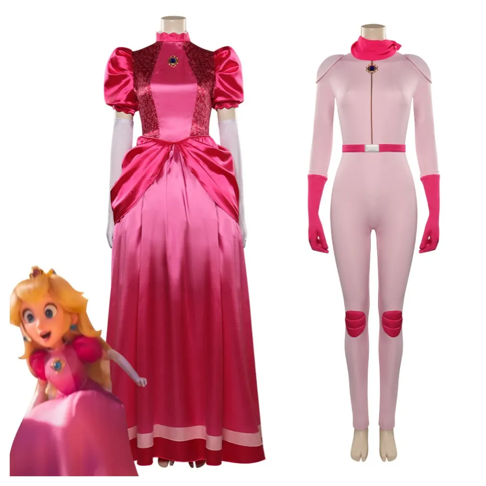 Princess Cos Peach Cosplay Costume Dress Jumpsuit Gloves Fantasia Outfits Pink Uniform Halloween Carnival Suit For Adult Women