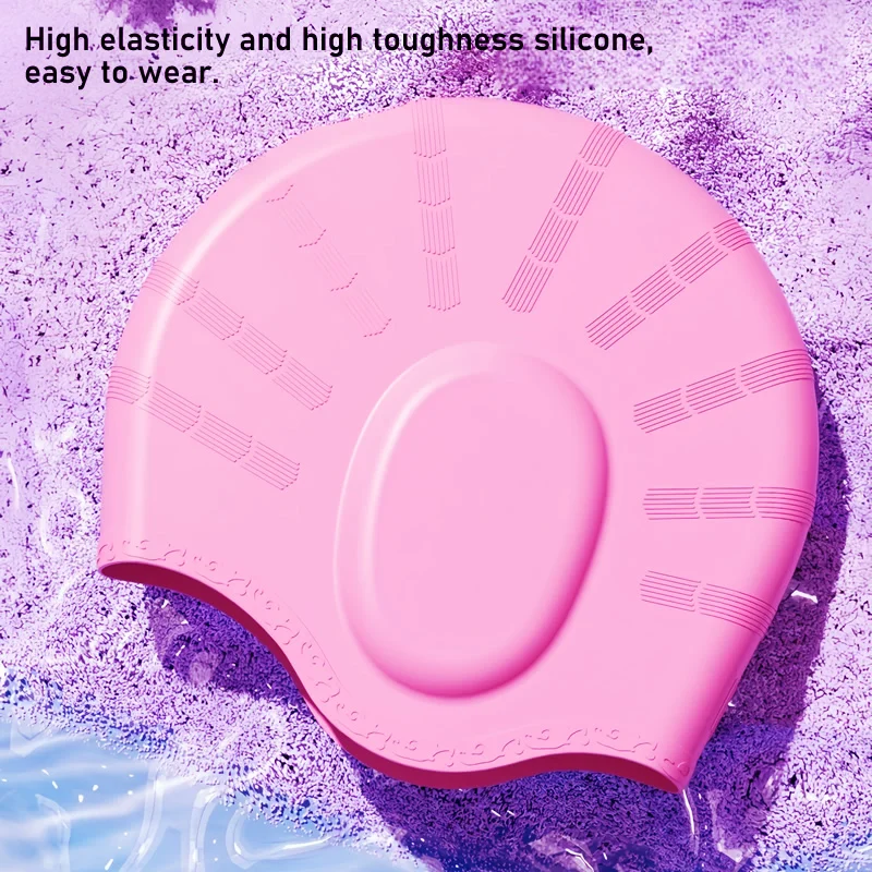 Gorro de natación de silicona con protección para los oídos para mujeres y hombres, gorro de piscina agrandado impermeable de pelo largo