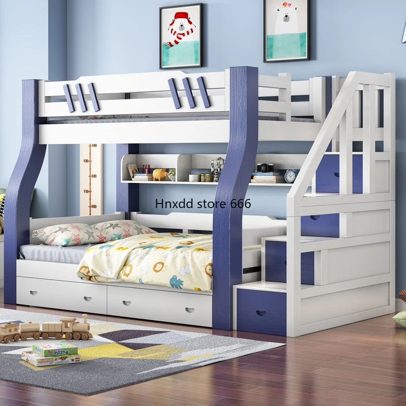 Upper and lower bunk wooden bed Double full solid wood children's mother bed