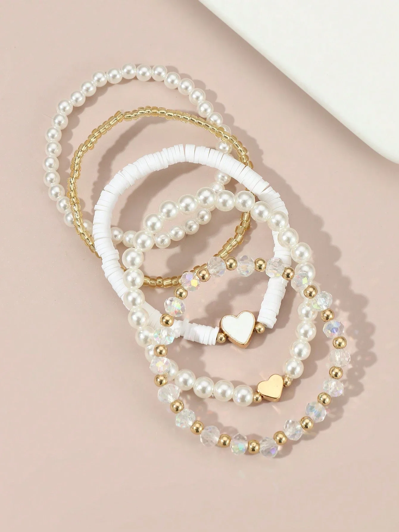 

5pcs Girls' Shaped Beaded Bracelets With Seashell And Faux Pearl Detail