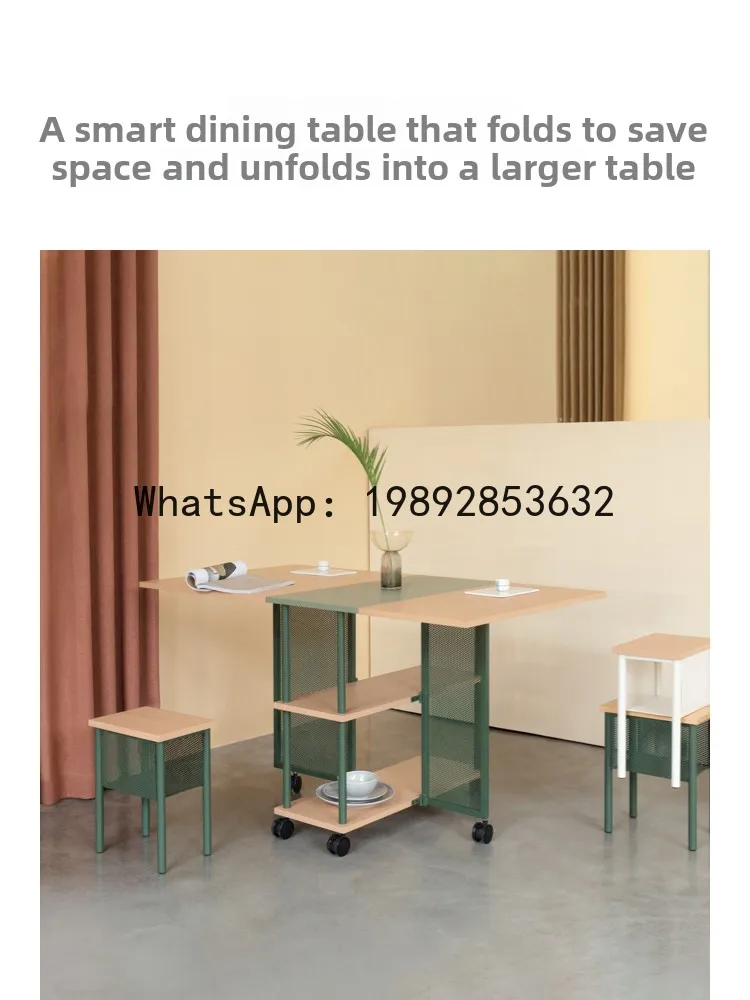 YFY Capsule Folding Table with Wheels for Home Use, Small Apartment Simple Movable Extendable Dining Table and Chairs Storage