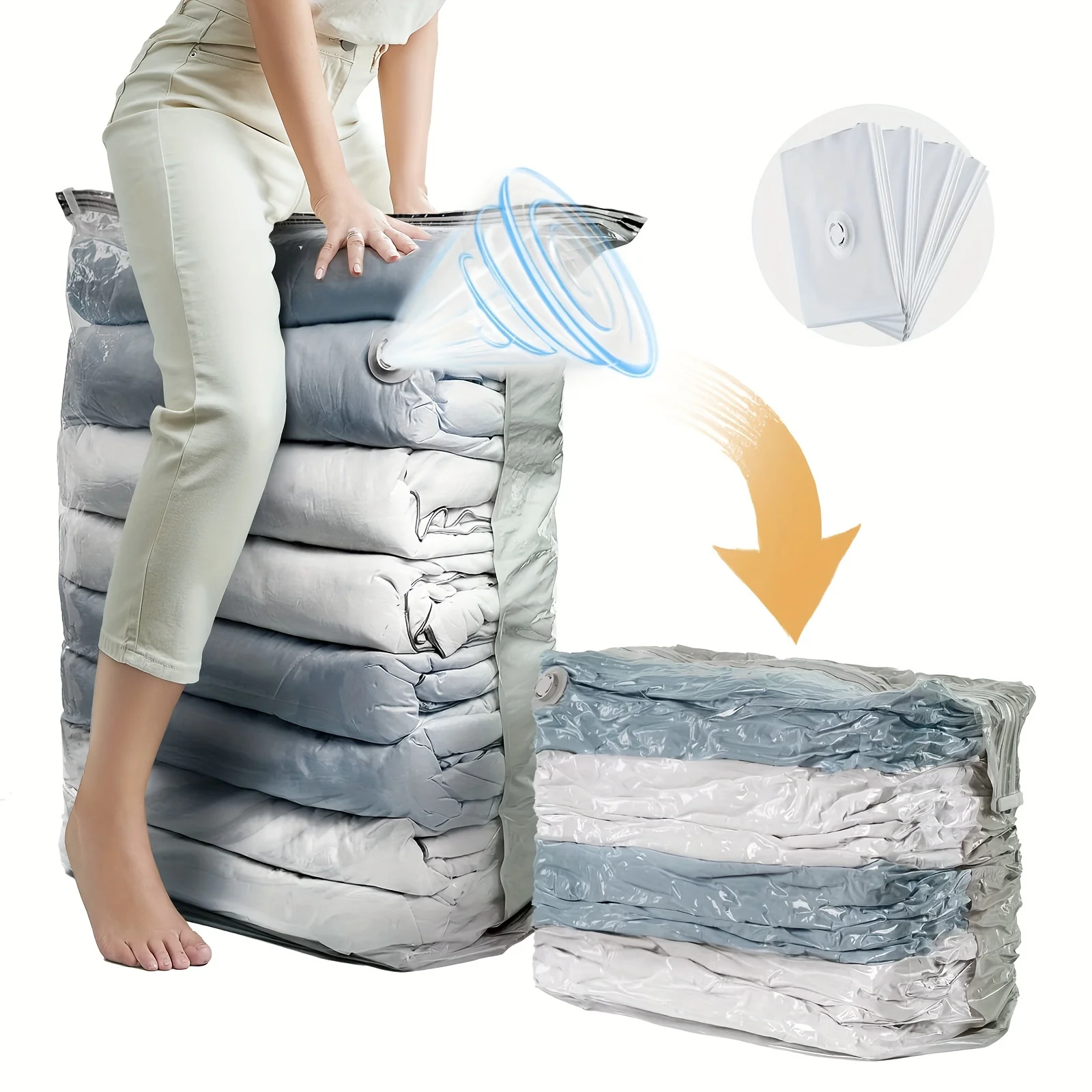 Vakuum-Aufbewahrungsbeutel mit Ventil, transparent, faltbar, komprimierter Raum, Aufbewahrungstasche, Reise-Siegel-Paket-Organizer für Handtuch, Tuch 5