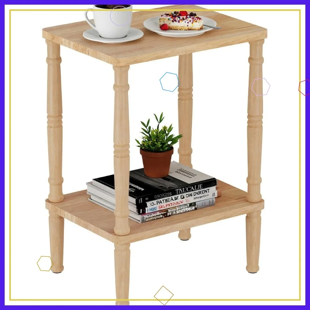 طاولة جانبية من الخشب الصلب مع مساحة تخزين، طاولة نهاية عتيقة للمساحات الصغيرة، مجموعة بدون أدوات #1