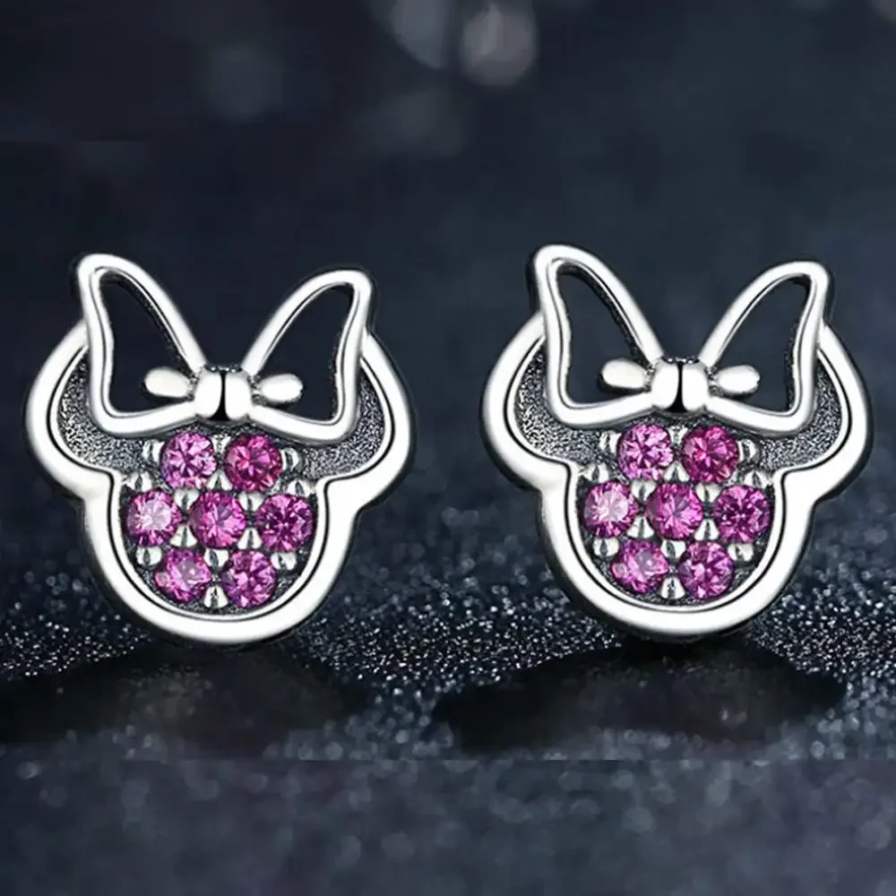 100% 925 Sterling Silver Crystal Cartoon Animal Charm Stud Earrings For Women Grils Kids 2020 Wedding Gift Female pendientes