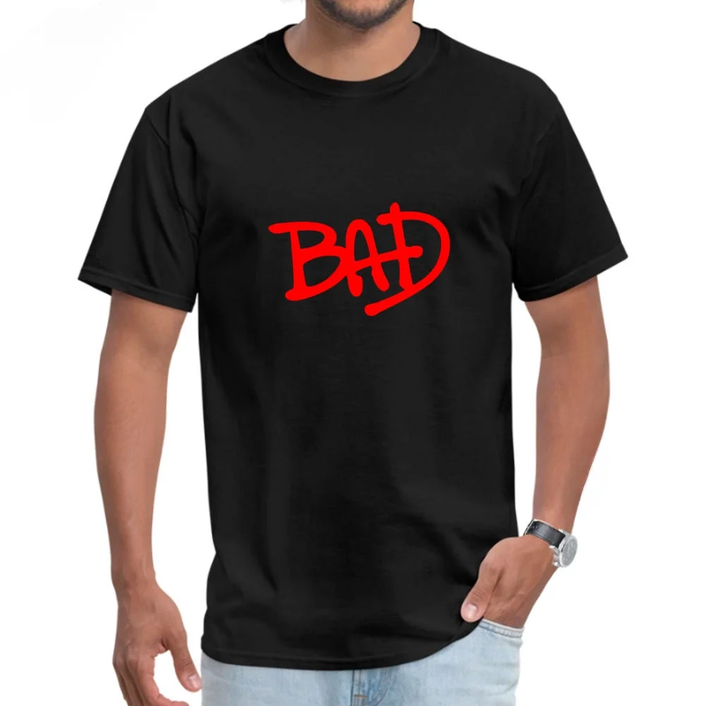 Michael Jackson Bad Red T-shirts Typography Letter Word Hip hop Short Sleeve Retro Father T Shirt 100% Cotton Tops & Tees Men