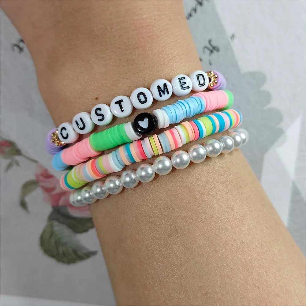 Customed Handmade The Kiss Of Rainbow Summer Bohemian Sugar Soft Colors Pottery Bracelet Jewelry For Women Girl Friends Gift