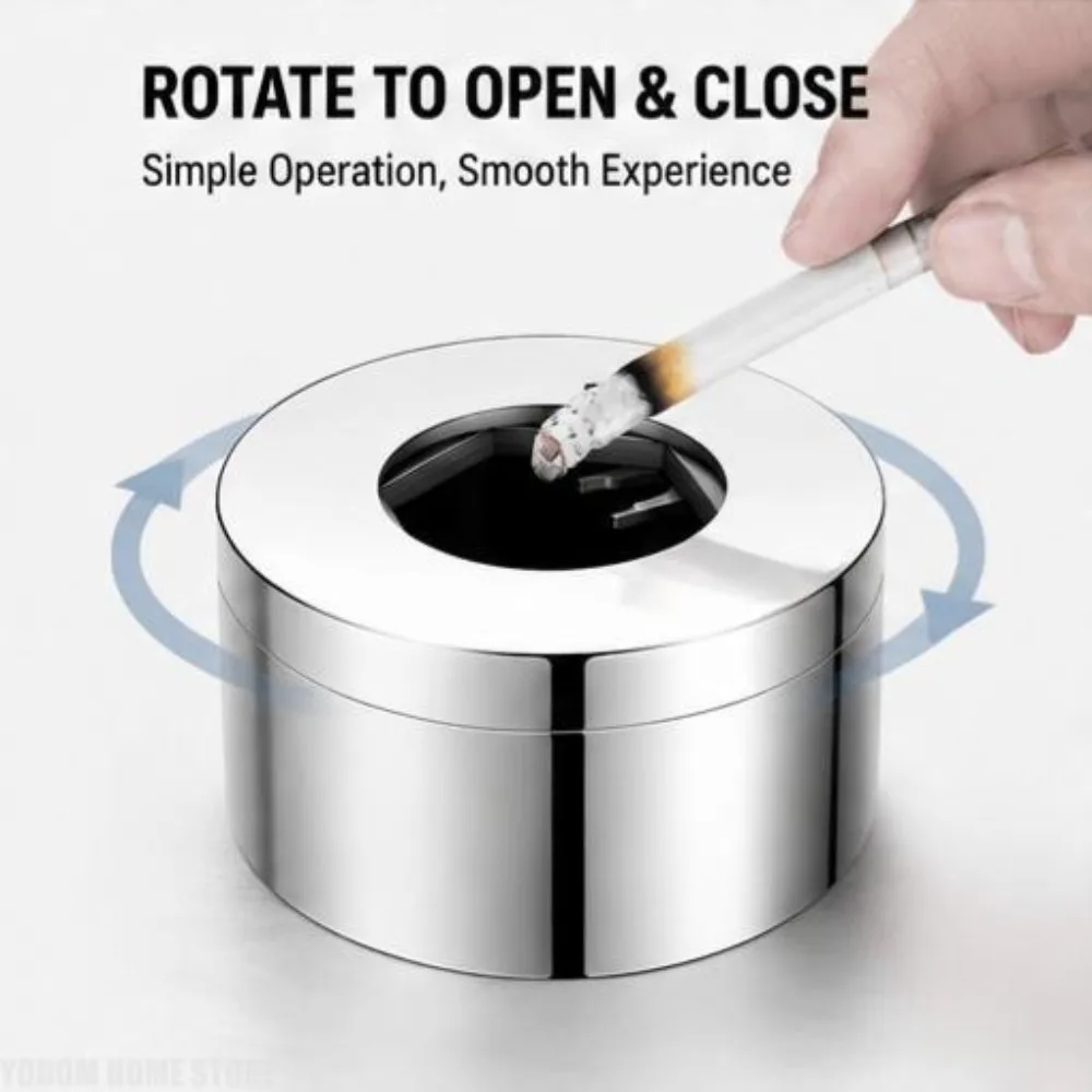 

Heavy Duty Rotating Stainless Steel Ashtray with Cover Portable Cigar Smoke Accessory Practical Home Tool Gift for Men Boyfriend
