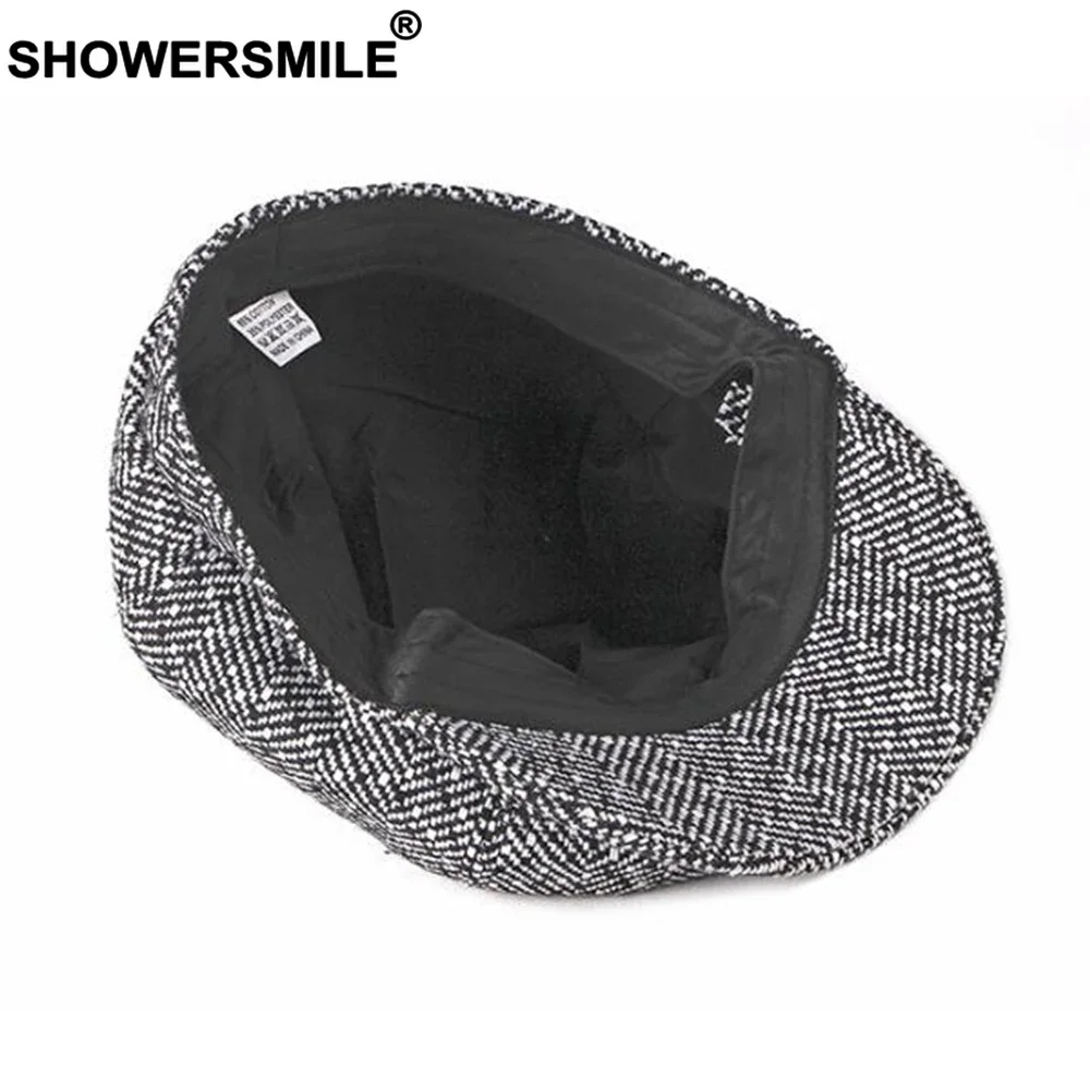 SHOWERSMILE-Casquette gavroche pour hommes et femmes, casquette Ascot en coton, casquette plate unisexe octogonale décontractée, style britannique pointu, noir et blanc