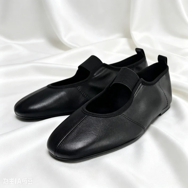 Fotografia 3: Moda couro macio ballet flats feminino dedo do pé redondo conforto casual sapatos planos femininos mules conciso marca mary jane sapatos para mulher