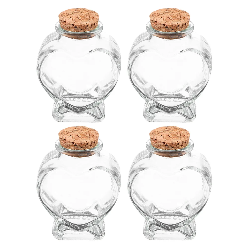 

4Pcs Heart Glass Wishing Bottles Clear Miniature Drift Bottles Storage Container DIY Craft Gift Decorative Transparent Glass Jar