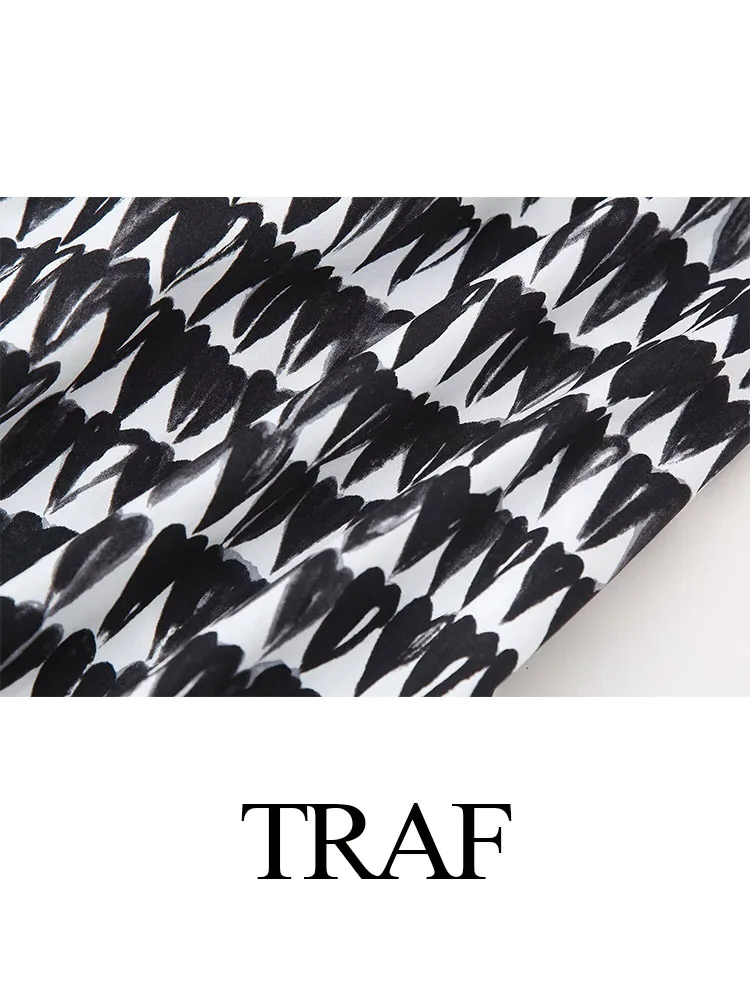 TRAF 2024 Woman Chic Print Skirt Elegant Vintage Casual Long Skirts Women's Side Zipper Low Waist Female Pleats Skirt Streetwear