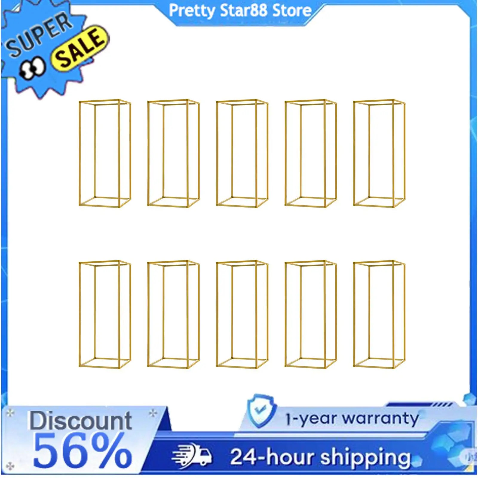 

23.62In Tall Gold Wedding Flower Stand 10PCs Metal Flower Bracket Good Stability Wear Resist Gold for Party/Home Decoration