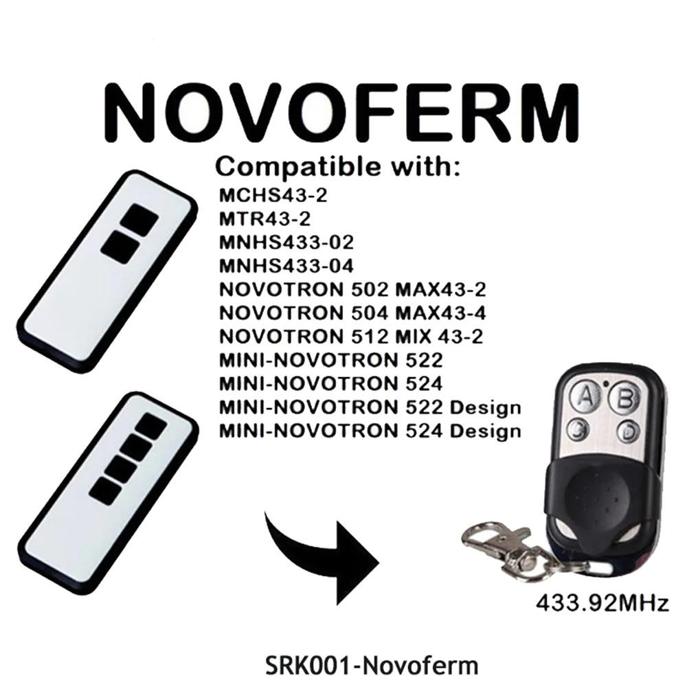 NOVOFERM 504 MAX43-4 502 MAX43-2 Opener Replacement NOVOFERM Remote Control 433.92mhz Rolling Code Garage Door Remote Control