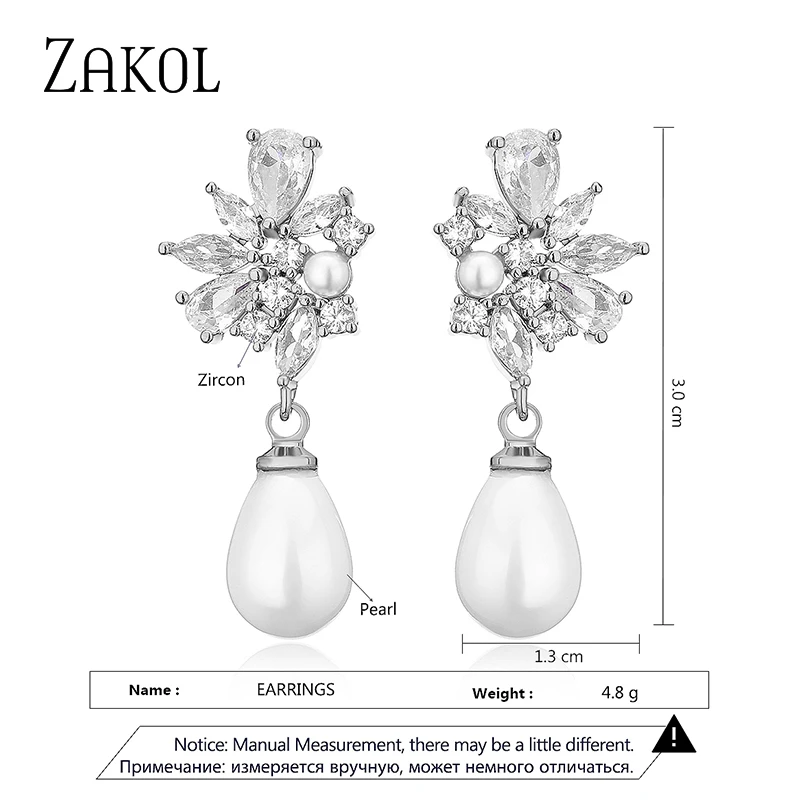 ZAKOL Fashion Green Cubic Zirconia Leaf Earrings for Women Elegant Imitation Pearl Girls Ear Party Wedding Jewelry Accessories