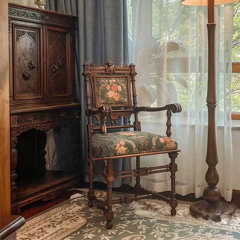 Classical furniture French neoclassical retro old solid wood book chair restaurant casual chair
