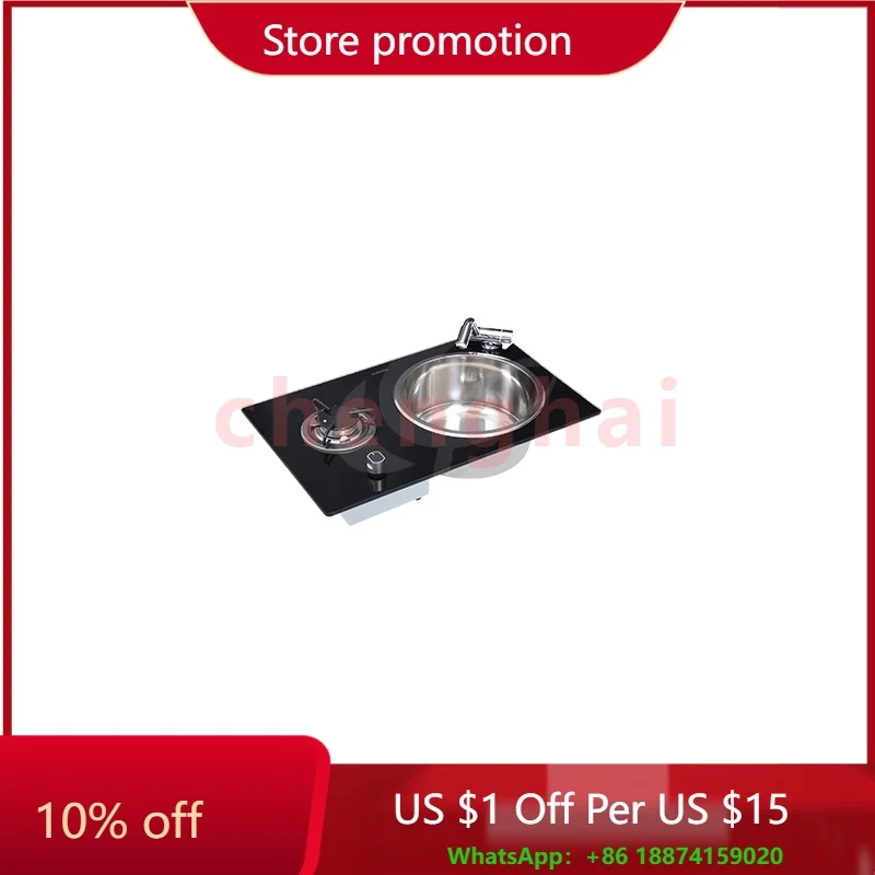 Kitchen stainless steel sink and one burner gas hob combination for motorhome caravan campervan boat yacht cabin 580*365*130mm