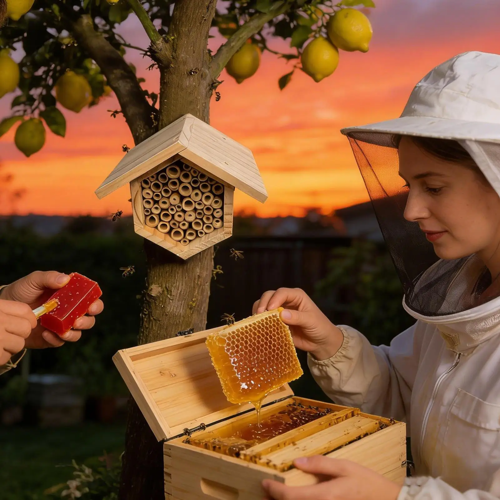 

Деревянный улей для пчелиного отеля, натуральный деревянный пчелиный улей ручной работы для двора, крыльца, лужайки, уличного внутреннего двора, балкона, террасы