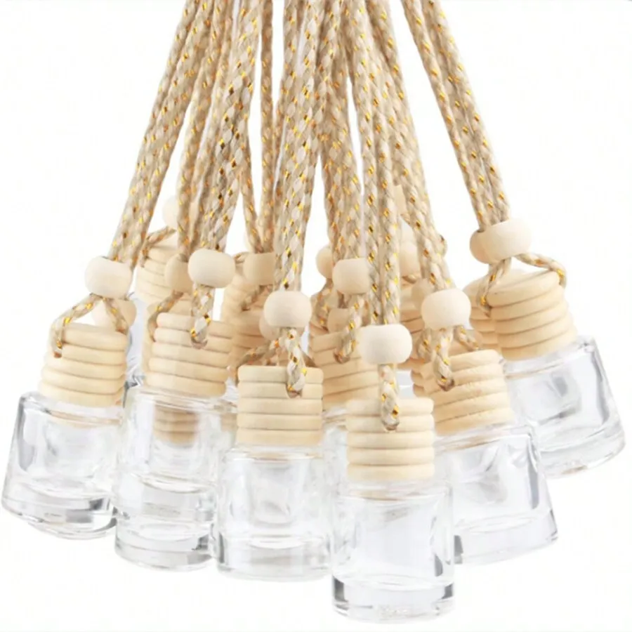 

20pcs 8ml Hanging Car Air Freshener Diffuser - Clear Glass Vials with Wooden Beads & Rope, for Home, Travel, Gifts