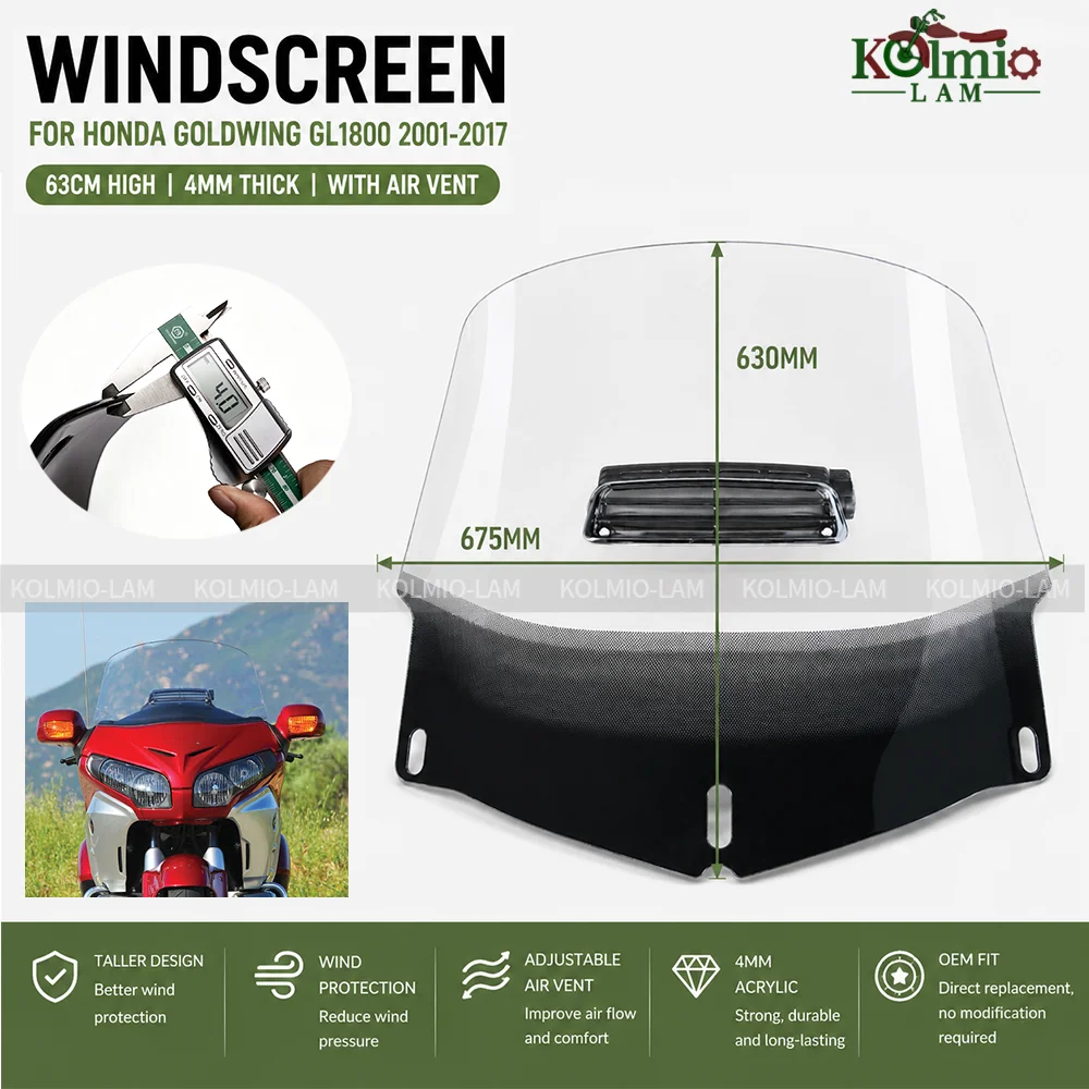 Fit for 2001 - 2017 Honda Gold Wing 1800 GL1800 Windscreen Standard Height Vented Windshield GL 1800 Gold Wing 2002 2003 2004