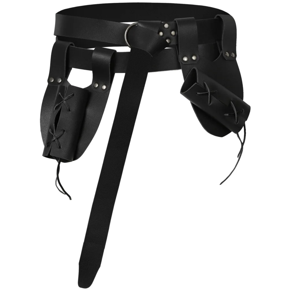 Juego de cinturones de guerrero vikingo: accesorio medieval de cuero de 3 piezas, soporte para espada y correa de cintura a juego