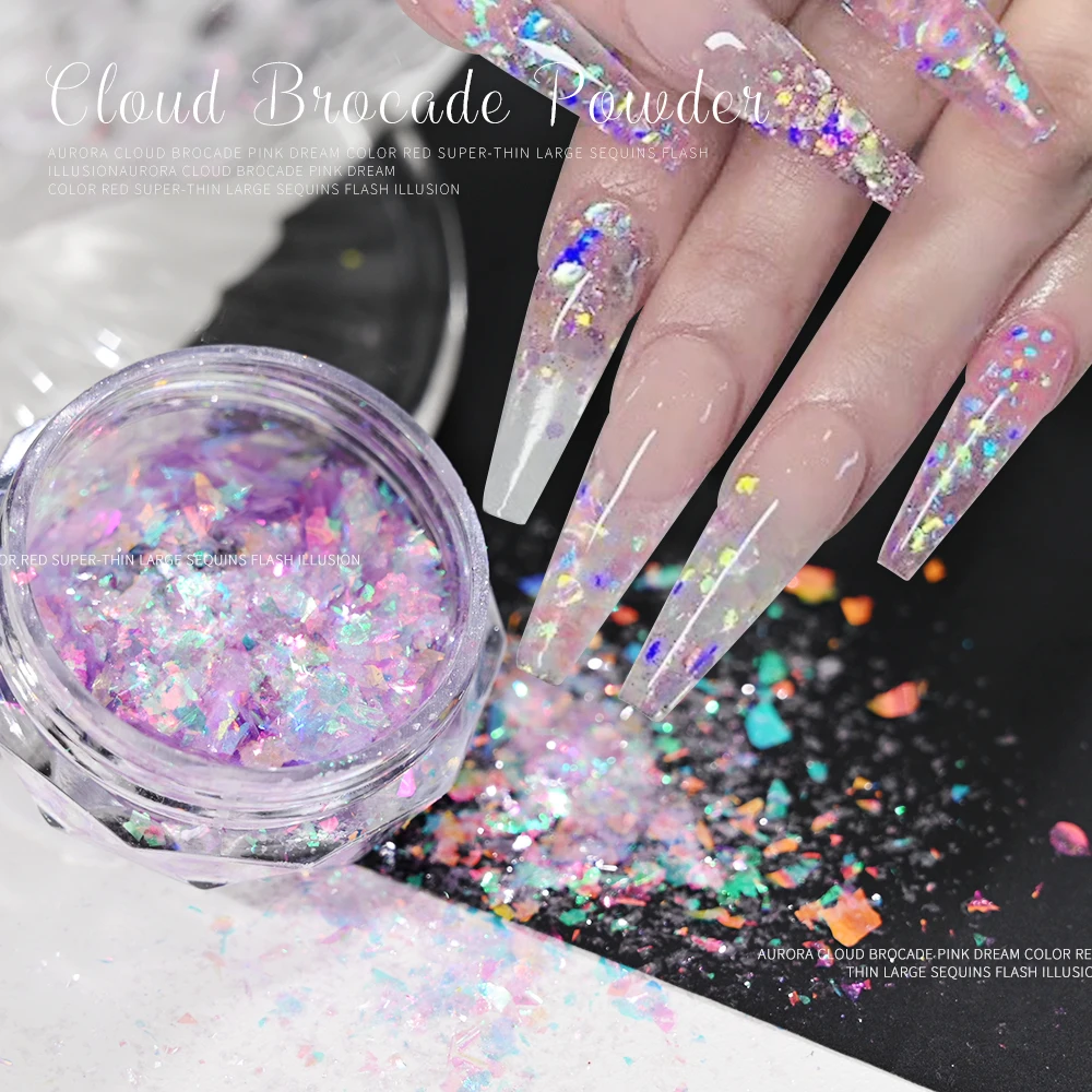 0.2g/Bottle Aurora Brocade Nail Glitter Powder Utra-Thin Polarized Magic Mirror Opal Flakes Gradient Iridescent Mermaid Sequins