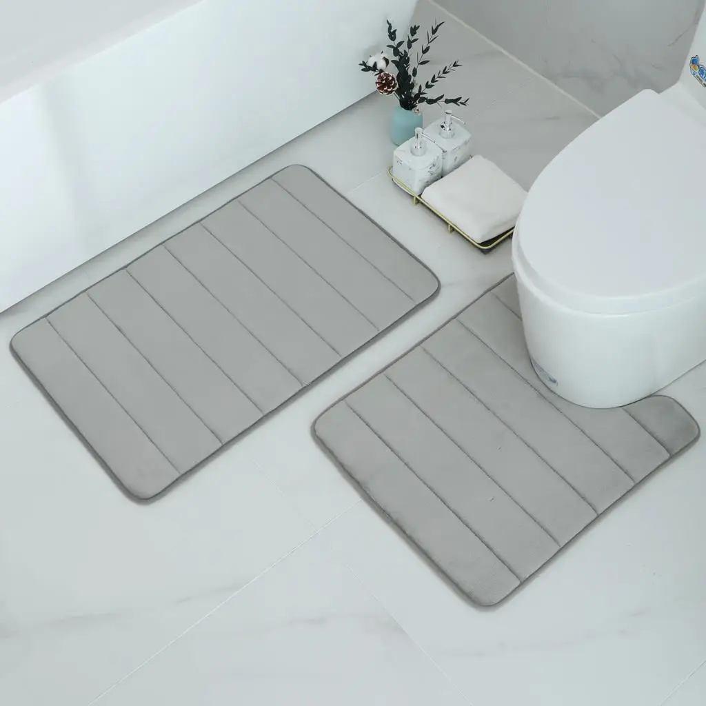 Homaxy 2PC Bath Mat Set Absorbent Rectangle Shower Carpet Non-Slip U-Shaped Toilet Pads Decoration Soft Memory Foam Bathroom Rug