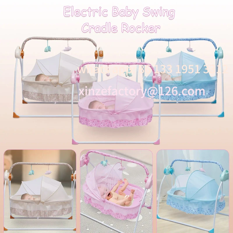 

Customizable Electric Cradle Auto Swing Rocker Cot Infant Sleeping Bed Swing Crib Kit Timer+Bluetooth Music+Mat+Pillow