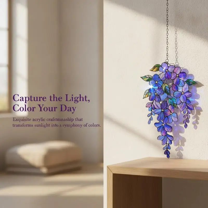 1pcs 2D Acrylic Colored Wisteria Branch Light-Collecting Device Flower Window Pendant Farm Garden Home Decoration Gifts