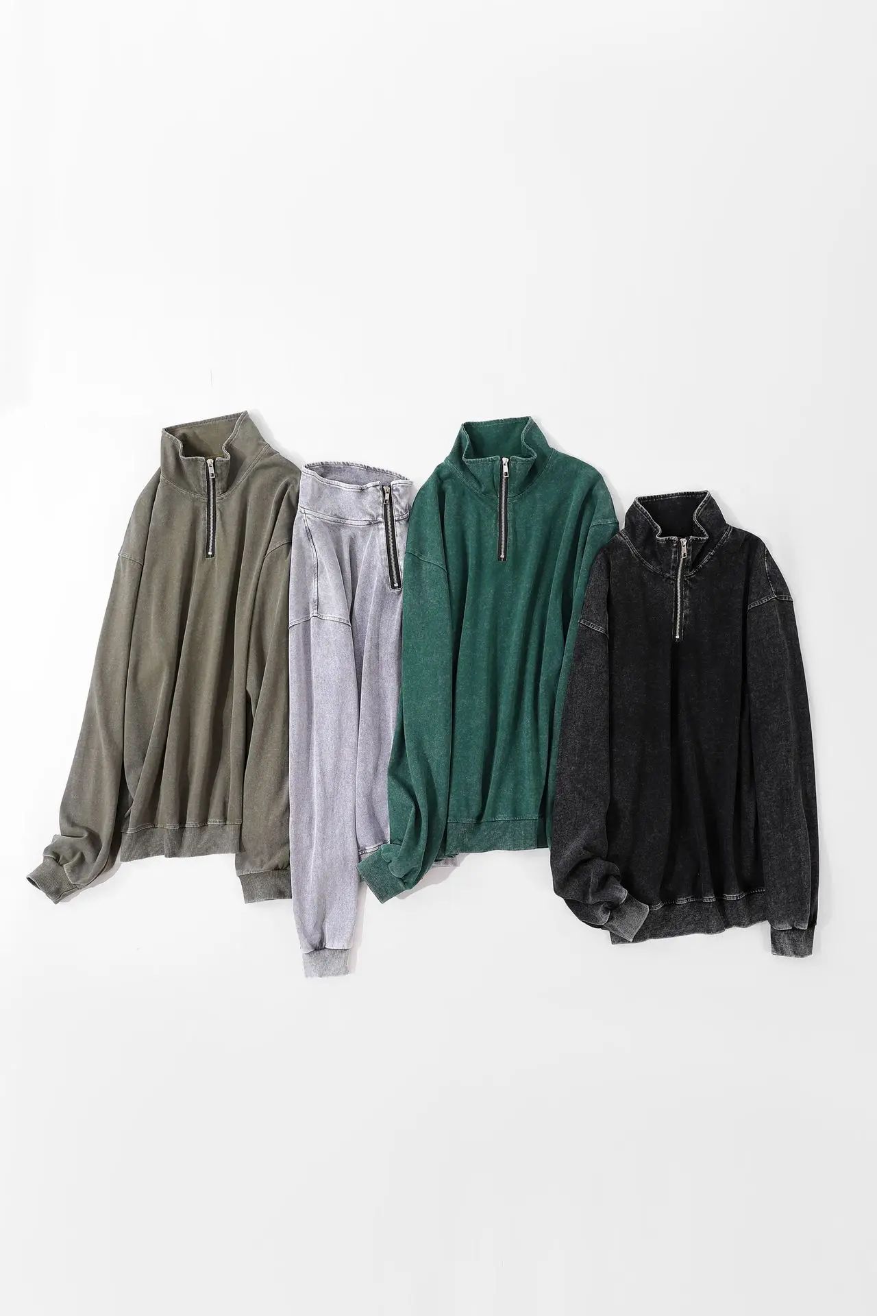 2025 A/W Men's Stand Collar Hoodie - 300GSM Double Washed Cotton Half-Zip Sweatshirt, Vintage Distressed Oversized Streetwear