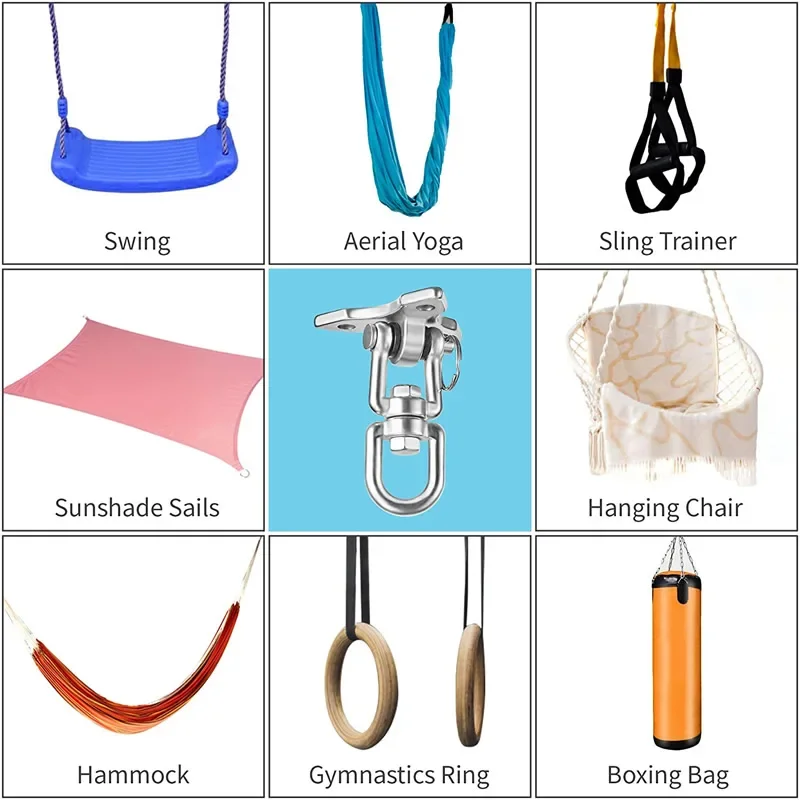 NEW 180°-360° Rotate Swing Hangers 500KG Capacity SUS304 Swivel Hooks for Swing Trapeze Yoga Hammock Porchbag Hanging Chair