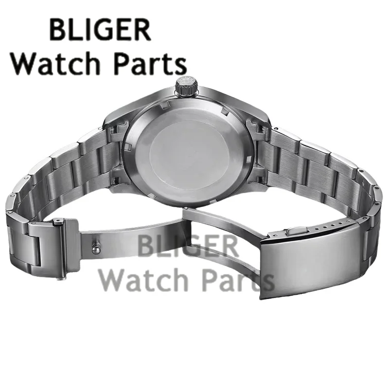 BLIGER New Blue Dial Men's Automatic Mechanical Pilot Watch 100M Waterproof Green Luminous Stainless Steel Watches reloj hombre