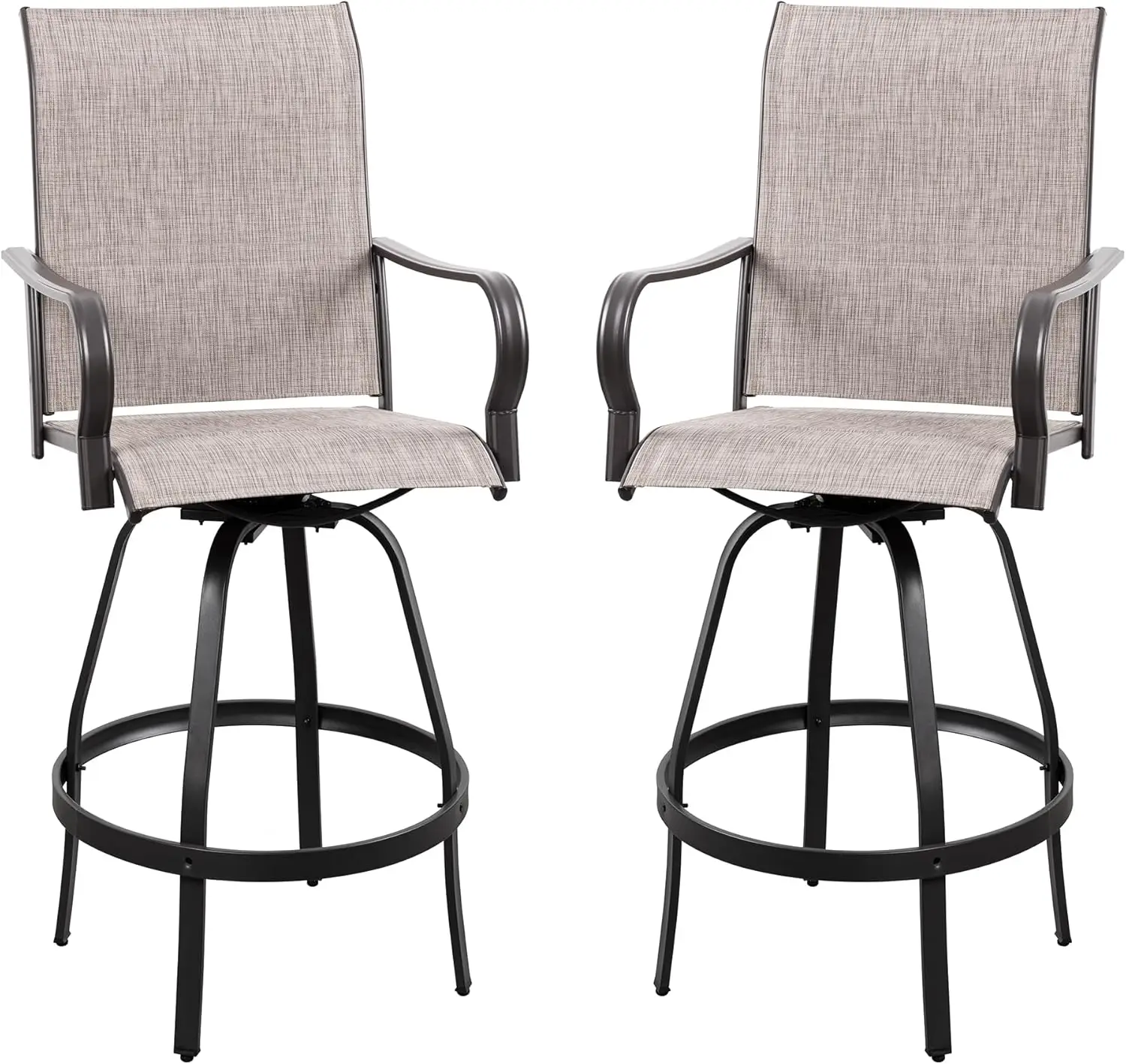 2-Piece Outdoor Swivel Bar Stools, All-Weather Metal & Textile, High Top Bistro Set for Backyard, Lawn, Balcony - Taupe