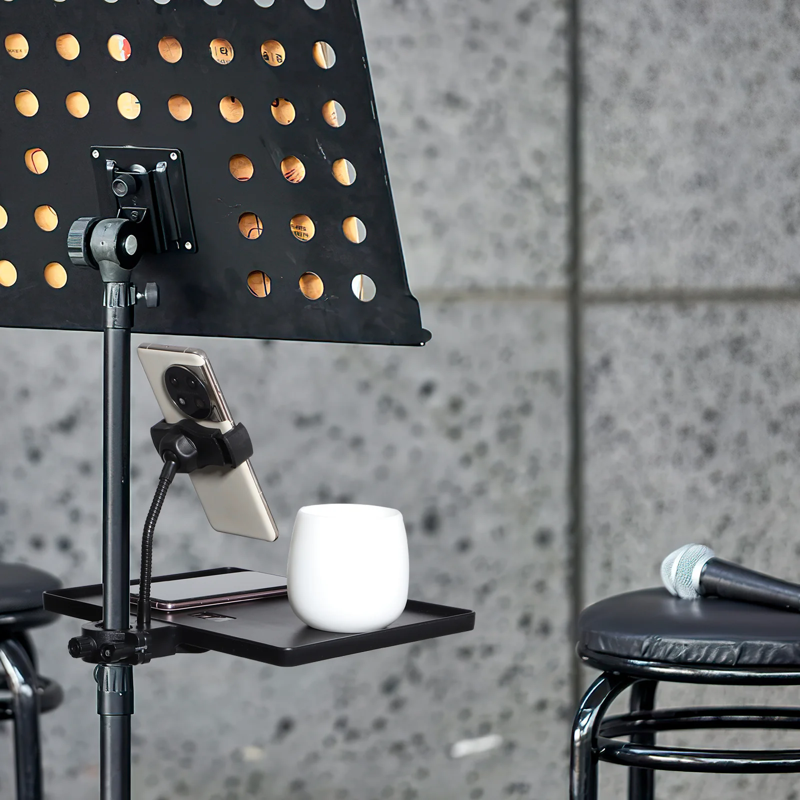 علبة بطاقة الصوت، حامل هاتف بقفل مستدير من جميع النواحي للميكروفون، حامل بث مباشر لأداء مرحلة الكاريوكي #3