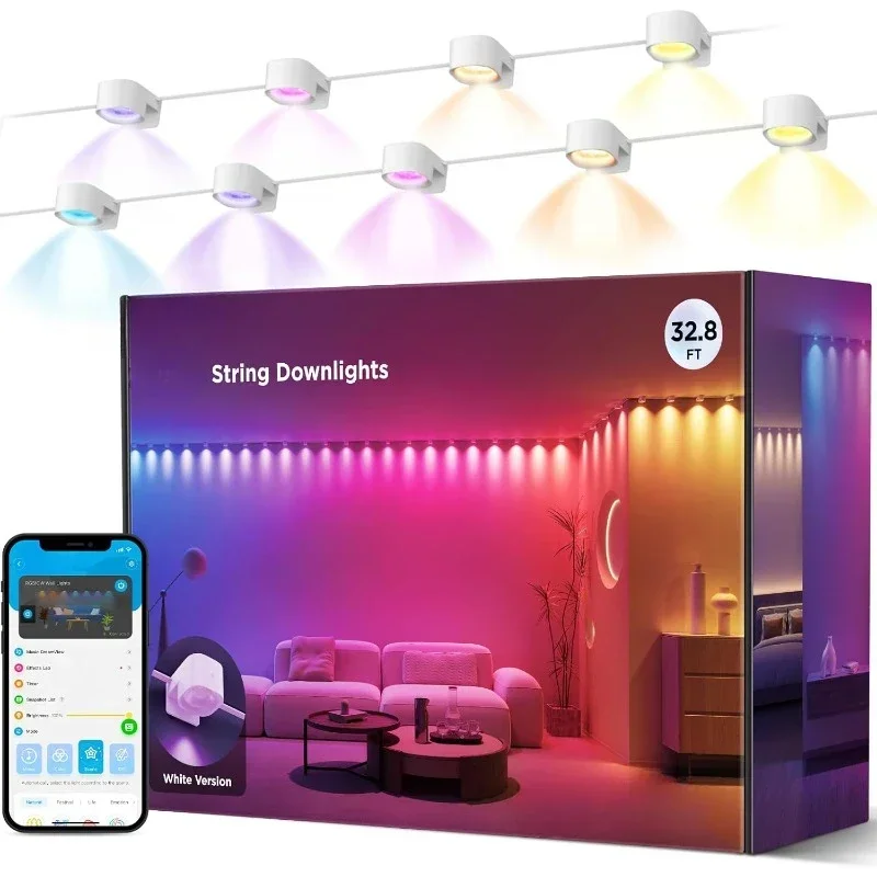 Inteligente LED String Lights para festa, String Downlights, funciona com Alexa, Wi-Fi, mudança de cor, luz de parede interior, luminária