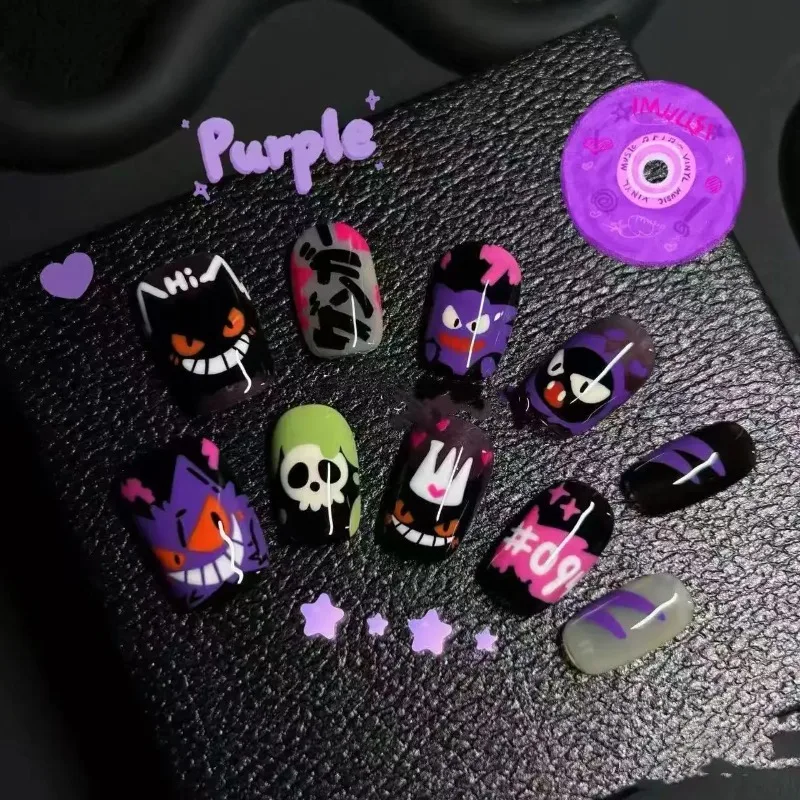 Haunter Manicure Pokémon Cute Cartoon Hand-drawn Graffiti Trend Press-on Nails New Fashion Exquisite Versatile Ornament Gifts