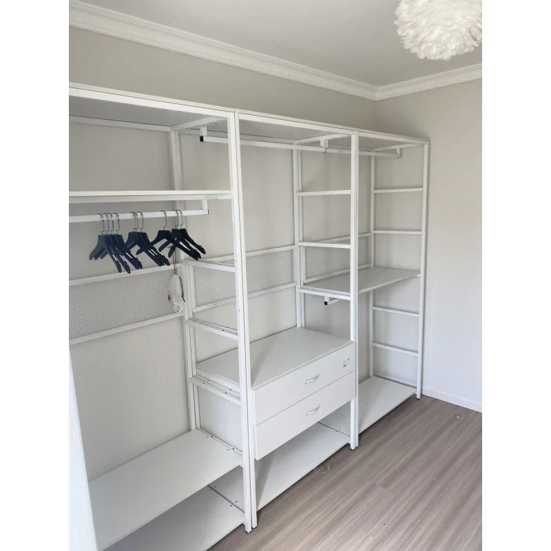 Gold furniture frame open wardrobe walk-in cloakroom shelf steel wood structure wrought iron hanger floor