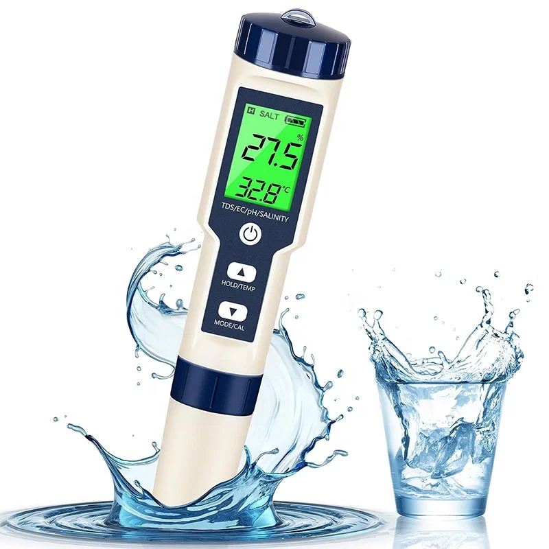 Handheld Water Tester, 5-in-1 PH/TDS/Salinity/Temperature and EC Meter, TDS Meter, Aquarium and Saltwater Pool Test Kit